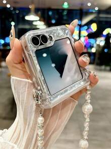 Luxury Laser Aurora Shell Pattern Bracelet Chain Phone Case Compatible With Samsung Galaxy Z Flip 7 6 5 4 3 5G Cute Colorful Camera Protection Shockproof Cover - White - View 4