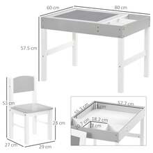 HOMCOM Kids Table And Chair Set 2 In 1 Activity Play Table For Bricks Toddler Furniture W/Storage Space, Ideal For Reading, Arts & Crafts - Grey - Grey - View 5