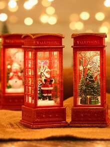 Cirelle 1 szt. - Świąteczna lampka LED w stylu tealight, świąteczna dekoracja budki telefonicznej z Mikołajem, bałwanem, motywami choinkowymi, zasilana bateriami, podświetlana czerwona szafka na kominek lub witrynę, dekoracja na przyjęcia świąteczne, świecznik, lampka nocna, ozdoba stołowa, prezenty świąteczne, dekoracje świąteczne, sześciokątna latarnia, lampka nocna, oświetlenie dekoracyjne, światło nastrojowe