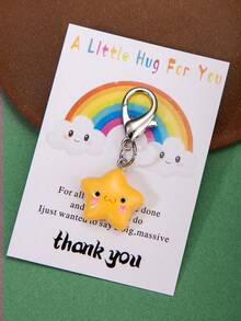 1/2/5个可爱笑脸、彩虹、星星、拥抱感谢卡钥匙扣，适合圣诞节、感恩节、母亲节、新年、送给女性、女朋友、生日、返校派对的礼物 - 黃色 - 查看 4