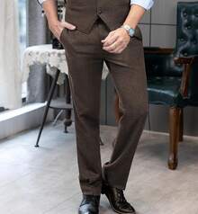 Men's Retro Dress Suit Pants Thick Wool Flat Front Herringbone Tweed Trousers-2025 - 海軍 - 查看 5