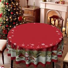 1 pieza Mantel de Navidad - Muñeco de nieve vintage, reno, árbol de Navidad en paisaje nevado - Colores festivos rojos - Tela de poliéster - Se adapta a mesas rectangulares, redondas y de comedor - Decoración para fiestas, hogar y restaurantes - Decoración navideña de fácil limpieza