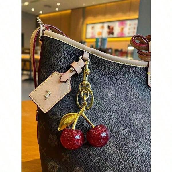 1pc Cherry Crystal Pendant, Keychain Pendant, Car Keychain, Sparkling Cherry Charm Keychain With Clip, Shiny Resin And Metal Accessories For Women Purses And Bags, Halloween Christmas Gifts