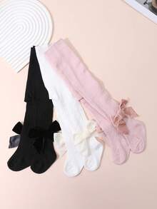 3 pary rajstop dla dziewczynek z kokardką, podstawowe dopasowanie dla dzieci w wieku 0-3 lat