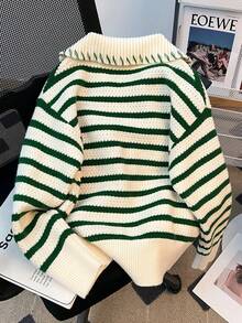 Pull à col boutonné en tricot de style vintage américain avec broderie de lettre, pull slim ajusté à manches longues pour femmes. Vêtements d'automne pour femmes. Vêtements de Noël pour femmes.