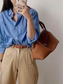 Damen Handtasche, kann als Handtasche oder Umhängetasche getragen werden, kissenförmige Tasche, T-Verschluss Umhängetasche, Hunderte von Stilen für Damen Pendlertaschen, Damen Schultertasche, einfarbige Klapptasche, geeignet für Frauen, Büromitarbeiter, Mütter mittleren Alters, Büropersonal, Arbeitsweg, Outdoor-Nutzung - Verschiedenfarbig - Übersicht 4