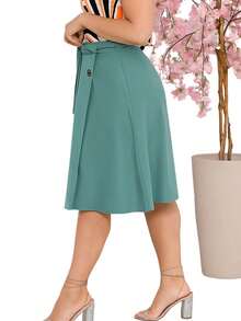 Flared Midi Skirt In Elegant Tailored Fabric - 薄荷綠 - 查看 2