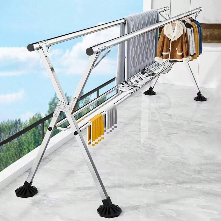 Tendederos de Ropa, Tendedero Retráctil Plegable con Estante,Tubos de Acero engrosados,Estante de Secado Portátil de Acero Inoxidable Exteriores e Interiores Perchero (A) - A - Ver 1
