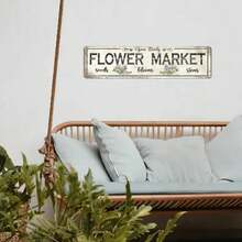 1pc Classic Aluminum Foil Sign - 16x4inch Vintage Flower Market Wall Hanging Sign, Multi-Purpose Wall Decoration, Suitable Kitchen, Garden, Home, Restaurant, Bar, Coffee Shop, Garage - Waterproof, Dustproof, No Electricity Required