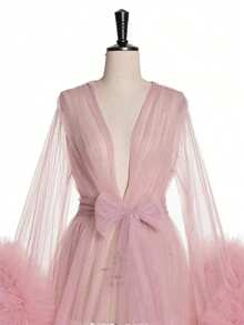 新娘闺房长袍紫色羽毛新娘薄纱长袍薄纱幻觉长款婚礼派对羽毛长袍服装斗篷鹳毛长袍超级蓬松羽毛睡袍长款薄纱幻觉透明毛皮新娘婚礼礼物鹳毛长袍腮红粉色羽毛新娘薄纱幻觉婚礼礼物仪式派对穿晨衣女士秋季服装 - 珊瑚粉 - 查看 10