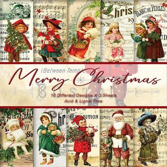 30개 빈티지 크리스마스 악보 배경 스크랩북 종이 - 저널링, 종이접기, 카드 제작 및 DIY 프로젝트용 아트 공예 패턴 종이, 장식 공예 스크랩북 용품