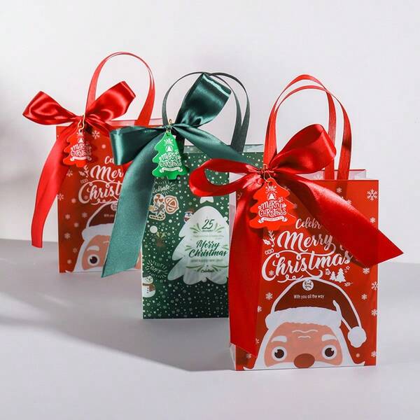 Weihnachts-Geschenktasche in quadratischer Form, Weihnachtsmann-Geschenktasche aus PVC, Weihnachtsabend-Apfel-Verpackungstasche mit kleinen Ornamenten in zufälligen Farben