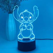Disney Anime 3D Night Light Lilo And Stitch Figure Merch 3D Illusion Cute Anime Lamp Gift For Son Grandson Child Kids Birthday Christmas Present Night Light Bedroom Decorations For Boys Girls Anime Stuff Goods Stitch Night Lamp Decor