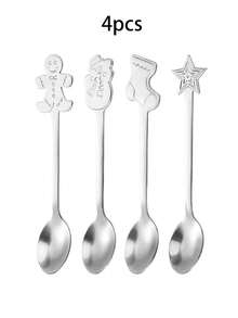 4pcs Creative Christmas Stainless Steel Spoons,Christmas Spoon Set,Christmas Gift Decor,Christmas Gift Gift Box,Fruit Spoons,Dessert & Coffee Spoons, Christmas-Themed Cartoon Cutlery Set,Stirring Mixing Spoons,Creative Stainless Steel Coffee Spoons - Multicolor - View 14