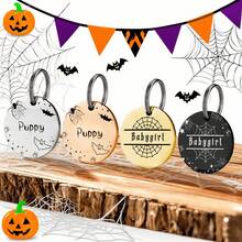 1pc Personalized Halloween Pet Ear-Shaped ID Tag - Customizable Round Halloween Pattern And Number Engraved Dog Cat Collar Tag - Multicolor - View 6
