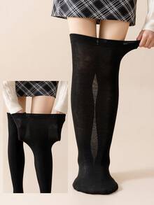 1 Pair Of Women's Plus Size Spring, Autumn And Winter Fat MM Over-The-Knee Socks Suitable For Mature Romantic Style Dating Carnival Party Christmas Holiday Fun Funny Dress Holiday Costumes Plus Fat Over-The-Knee Socks, Y2K, Cozy - Black and White - View 10