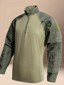 Men's Tactical Frog Shirt - Durable Multi-Pocket Long Sleeve Stand Collar Outdoor Shirt, Machine Washable, Sizes S-3XL For Hiking, Camping, Fishing & Casual Wear, Solid Color Design, Reinforced Material, Heavy-Duty Construction - 軍綠色 - 查看 6