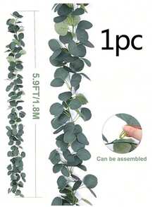 1pc Artificial Eucalyptus Garland Room Decor Fake Silk Leaf Flowers Silver Dollar Eucalyptus Leaves Vine Handmade Rattan Greenery Wreath Wedding Graduation Party Backdrop Indoor Outdoor Arch Wall Hanging Plant Wall Door, Fireplace, Windows, And Dinner Party, House