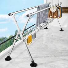 Tendederos de Ropa, Tendedero Retráctil Plegable con Estante,Tubos de Acero engrosados,Estante de Secado Portátil de Acero Inoxidable Exteriores e Interiores Perchero (A) - A - Ver 2