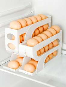 1 pieza Soporte para huevos para refrigerador, dispensador de huevos giratorio, recipiente de almacenamiento de huevos de dos niveles, estante de huevos alimentado por gravedad automático, organizador de despensa de cocina ahorra espacio, accesorio esencial para cocineros en el hogar, regalo práctico de inauguración de la casa para amigos y familiares