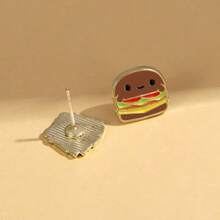 汉堡包和炸薯条耳环珐琅日常饰品耳钉礼物送给朋友时尚精致 - 彩色 - 查看 6
