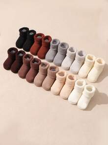 5 Pairs Baby Solid Color Thickened Warm Fleece Socks, Autumn/Winter - Multicolor - View 3