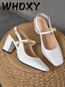 WHDXY 1 Pair Women's Square Toe Basic Slip-On High Heel Pumps, Sexy 7CM Chunky Heel Dress Shoes For Office, Flight Attendant, Formal Occasions