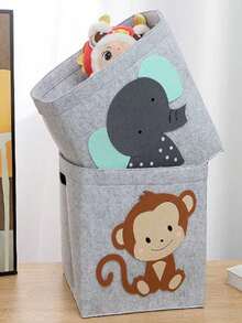 1 pièce Panier de rangement pliable en matériau feutre, robuste et durable, économise 70% d'espace. Orné de motifs mignons d'animaux panda et cerf, apportant une touche vivante. - Même photo - Voir 3