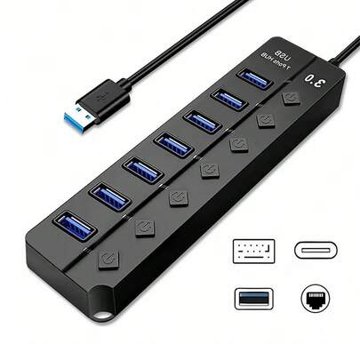 Concentrador USB 3.0 De 7 Puertos Divisor USB Multipuerto Con Interruptores