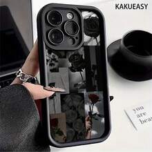 Funda de teléfono a prueba de golpes, diseño elegante de rosa negra para iPhone 16 Pro Max, compatible con los modelos 16, 15 Pro, 14 Plus, 13, 12 Pro, 11 Pro Max, X y XS Max. Esta funda de TPU ofrece protección contra caídas y suciedad. Funda de Teléfono Ligera, Ajustada y Resistente a Impactos - 1 pieza - Ver 3