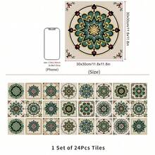 24片裝 正方形 10/15/20cm 波希米亞塔拉維拉曼陀羅 貼紙式磁磚貼 PVC 霧面 防水 可移除 無殘膠 易清潔 易安裝 租屋友善 適用於廚房防濺牆、浴室、櫥櫃、臥室、客廳、居家裝飾 - 彩色 - 查看 15