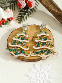 1 Pair Bohemian Style Christmas Element Earrings, Crafted With Enamel And Rhinestone In Christmas Tree Pendant Design, Suitable For Women To Wear During Holidays For Photo Shoots, Also A Great Gift