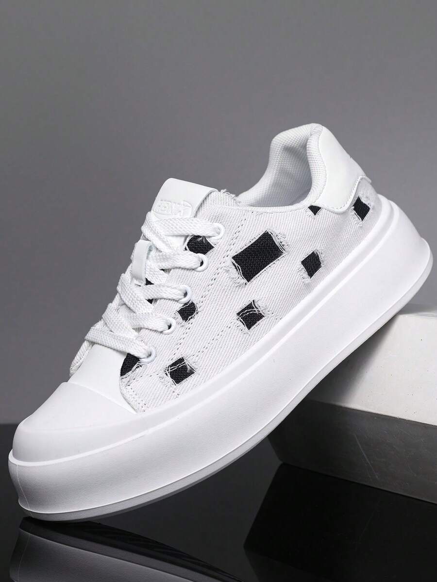 Men's Skateboard Shoes, New Breathable Casual Shoes, Distressed Canvas White Skateboarding Shoes, Fashion Versatile White Sneakers