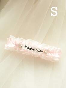 Satin Lace Wedding Garter, Customizable Name Date Letter Embroidery, Faux Pearl Double Layer Adjustable Plus Size Garter, Wedding Keepsake - Multicolor - View 25