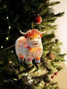 10 Pieces/Set-2025 Christmas Decorations - Double - Sided Highland Cow Acrylic Ornament, Hanging Christmas Tree Decor & Holiday Home Gift - Multicolor - View 8