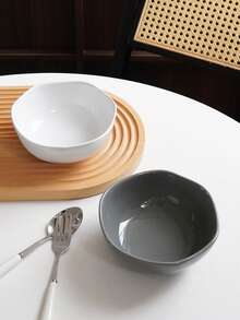 1pc Asymmetrical Solid Colour Ceramic Bowl, Simple And Elegant High-End Ceramic Dinner Bowl, Light Meal Salad Bowl, Fruit Bowl, Suitable For Everyday Family Breakfast, Festive Parties And Gatherings, Fruit And Vegetable Bowl, Gift. - Multicolor - View 6