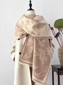 FADZOYLE 1件装女士花卉提花双色图案围巾毯子颈巾，触感如羊绒般柔软，长款披肩围巾，短流苏，保暖舒适，时尚大号围巾，适合秋冬季日常、晚宴、旅行、办公、冬季婚礼及礼品搭配。