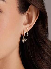 Luxury Cubic Zirconia Star Gold Dangle Earrings Stackable Piercing Hoop Stud Earring For Women Girls Party Wedding Sweet Jewelry Gift