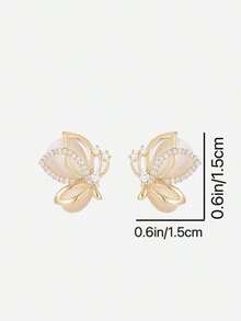 1pair Exquisite And Elegant Butterfly Stud Earrings Suitable For Women In Any Occasion - 金子 - 查看 5