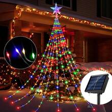 Solar betriebene LED Wasserfall Lichter, Outdoor Netzwerk Rot Stern Lichterkette, Outdoor und Indoor Fairy Lights mit 8 Beleuchtungsmodi, einstellbare Höhe, geeignet für Hof, Party, Hochzeit, Weihnachten, Halloween und Thanksgiving Dekoration