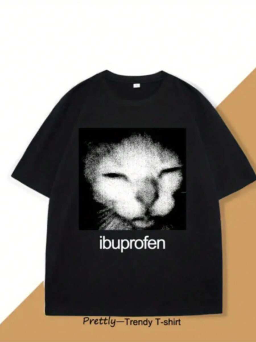 Women's Round Neck T-Shirt With Cat Meme Print, Fashion Women's T-Shirt With Cat Meme Print, Casual Short Sleeve T-Shirt, Promotion Women's Top, Comfort For All Seasons - 黑色 - 查看 1