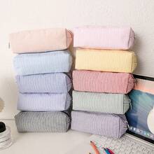 1 pieza Estuche para lápices con diseño de líneas de color a rayas, con cremallera suave y diseño espacioso para almacenamiento de artículos de papelería, hermoso estuche portátil para lápices, útiles escolares de moda para estudiantes, artículos esenciales para la temporada de regreso a clases