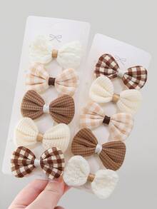 Bộ 10 chiếc kẹp tóc nơ bằng vải màu kaki trơn dành cho bé gái, phụ kiện tóc dễ thương, phù hợp sử dụng hàng ngày. - Nhiều màu - Xem 2