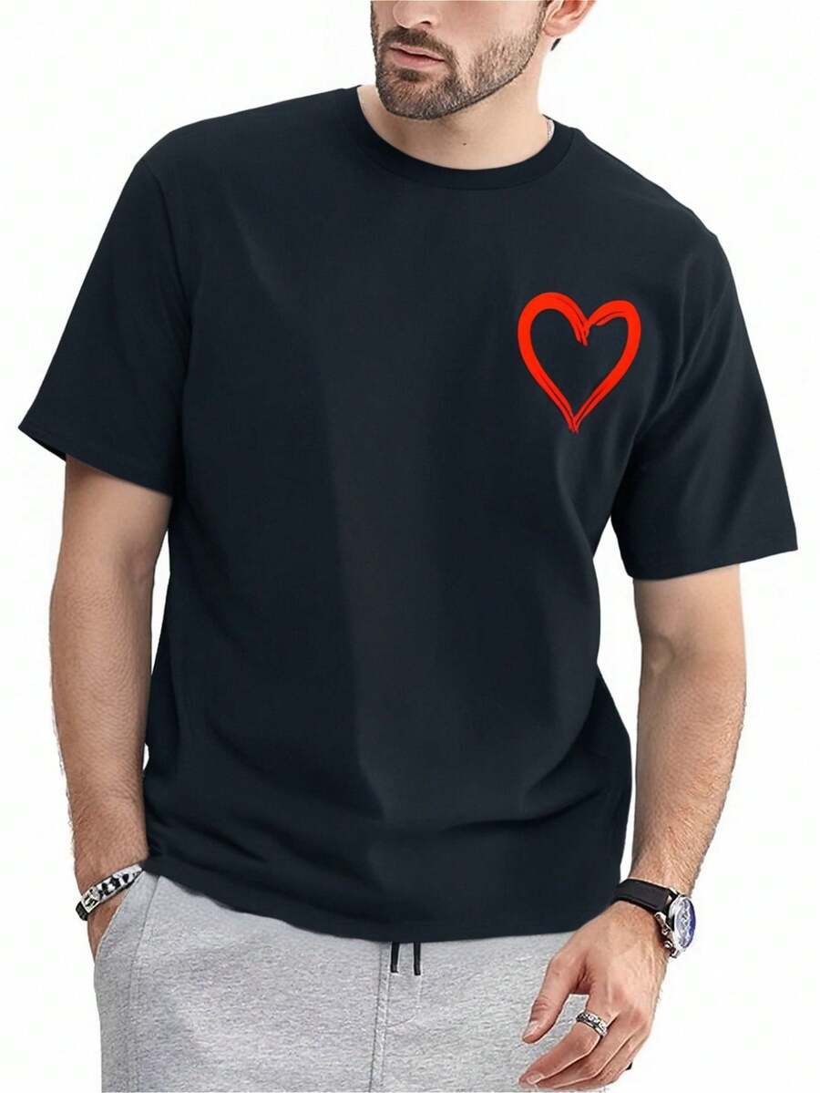 T-shirt da uomo e da donna con disegno a forma di cuore rosso e cuore, ideale per San Valentino.