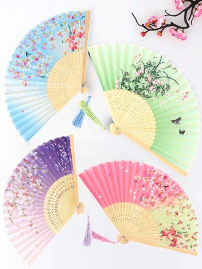 1pc Summer Dance Cheongsam Runway Ethereal Pattern Random Classical Tassel Decor Folding Fan,Spring Summer Picks,Brides Maid Gifts,Room,Bedroom Deccor,Bedroom Deccor,Beach,Travel,For Men,For Women,Vacation