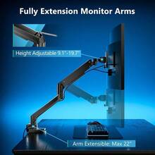 Single Monitor Mount, Gas Spring Monitor Arm 17 - 34 Inch Screens, Adjustable Computer Monitors Stand Up To 26.4lbs, With Clamp And Grommet Base, Mounting Holes 75 And 100mm GSMP001N Black - 49吋+黑色 - 查看 5