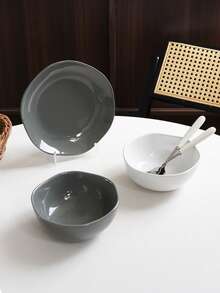 1pc Asymmetrical Solid Colour Ceramic Bowl, Simple And Elegant High-End Ceramic Dinner Bowl, Light Meal Salad Bowl, Fruit Bowl, Suitable For Everyday Family Breakfast, Festive Parties And Gatherings, Fruit And Vegetable Bowl, Gift. - Multicolor - View 2