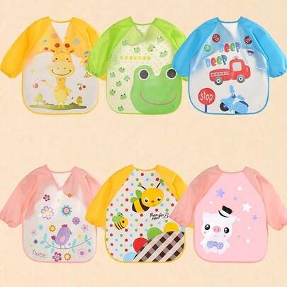 2 قطعة/3 قطع/4 قطع من ملابس الأطفال الواقية من التلوث، ريشات تغذية مقاومة للماء، ملابس رسم مقاومة للتآكل للأولاد والبنات، للربيع والخريف