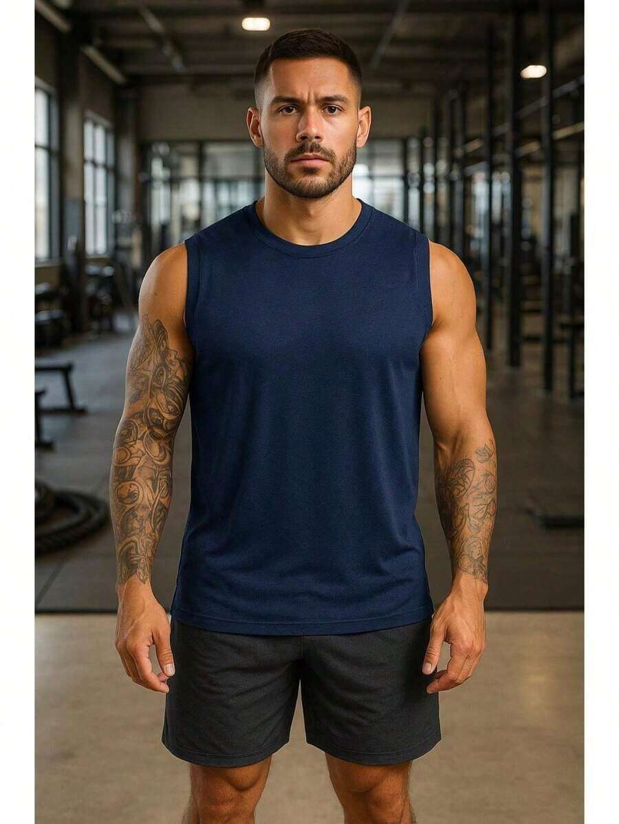 Men's Breathable Tank Top, Moisture-Wicking, Lightweight Sport T-Shirt, Casual Fitness Top - 藍色 - 查看 1