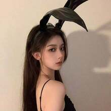 1 件皮革兔耳朵头带，手工制作的可爱兔耳朵角色扮演道具，万圣节派对头饰 - 彩色 - 查看 4